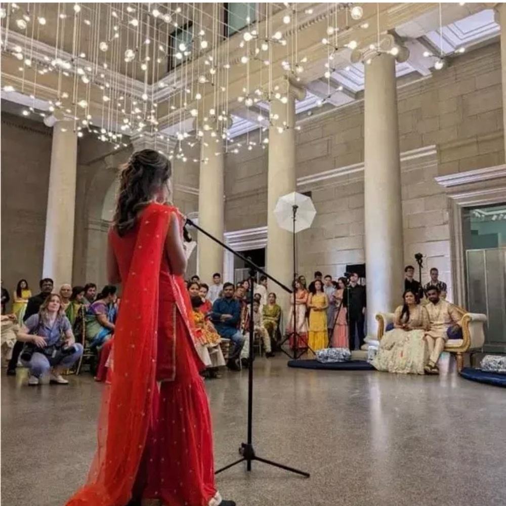 Stunning Appealing Red Thread And Sequins Embroid… - image 2